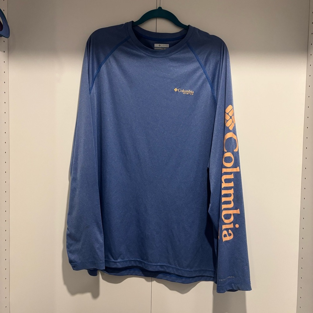 Columbia Men's Blue Long Sleeve Tee with Orange Logo